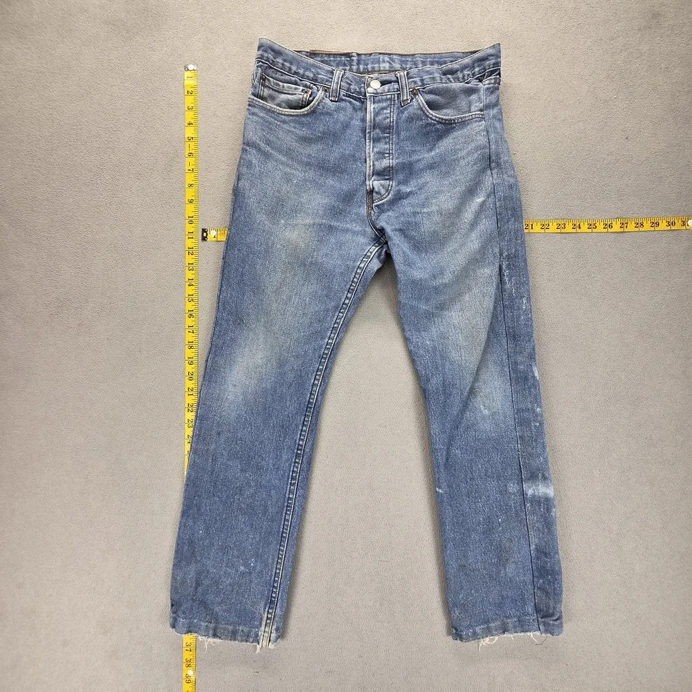 Vintage Levis 501 Jeans Mens Blue Button Fly Made in USA Altered Hem Fits 30x28